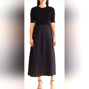 $168 Nanette by Nanette Lepore Mixed Media Black Pleated Maxi Dress-Large